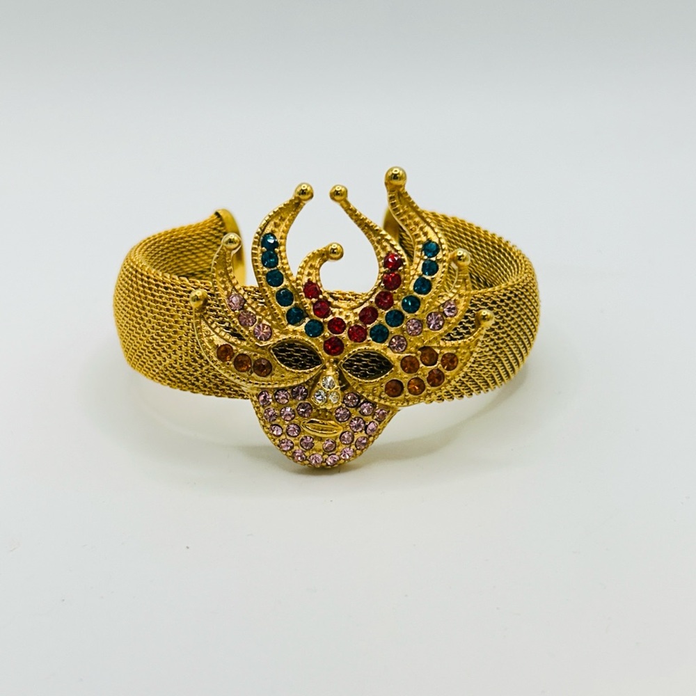 Mask Bracelet Costume Jewelry; Gold Tone Stainless Steel